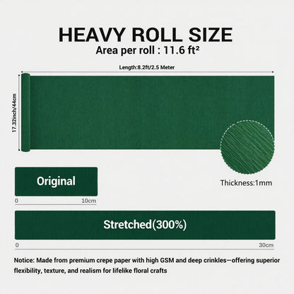 Heavy Crepe Paper for Flower Making, DIY Crafts | Italian-Quality Crepe Paper with 300% Stretch | Papel Crepe de Colores Paquete