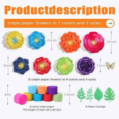 Mverse Large White Roses Artificial Flowers, 3D Handmade Paper Flowers Decorations for Wall, Leaves and Butterfly Stickers, 14 Pc. Kit, Elegant Decor Nursery, Wedding and Baby Shower Décor