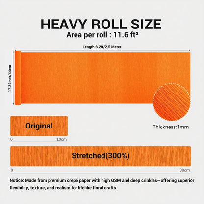 Heavy Crepe Paper for Flower Making, DIY Crafts | Italian-Quality Crepe Paper with 300% Stretch | Papel Crepe de Colores Paquete
