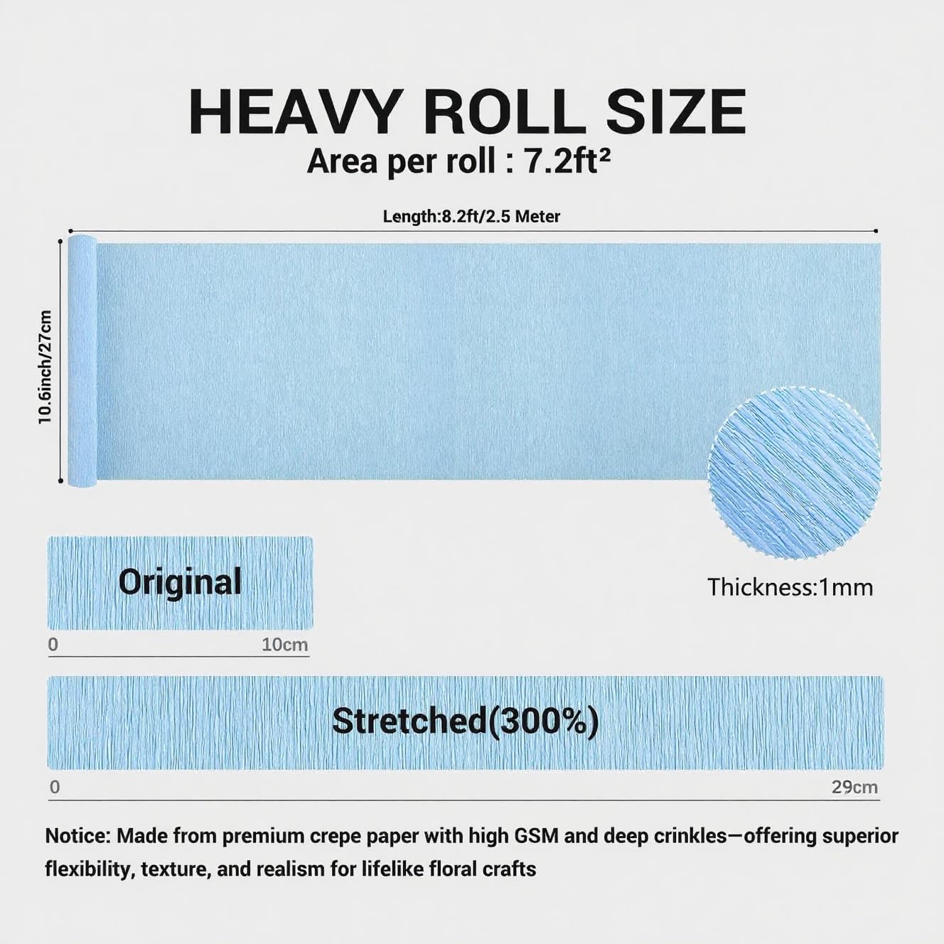Heavy Crepe Paper for Flower Making, DIY Crafts | Italian-Quality Crepe Paper with 300% Stretch | Papel Crepe de Colores Paquete