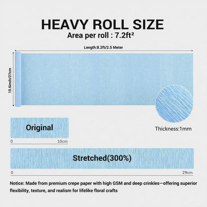 Heavy Crepe Paper for Flower Making, DIY Crafts | Italian-Quality Crepe Paper with 300% Stretch | Papel Crepe de Colores Paquete