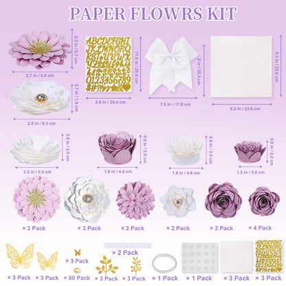 Mverse Graduation Cap Decorations Kit 2026-3D Paper Flowers & Gold Butterflies for Grad Cap Topper - DIY Flower Stickers, Glitter Letters & Pearls for Crafts & Shadow Box (Pink)