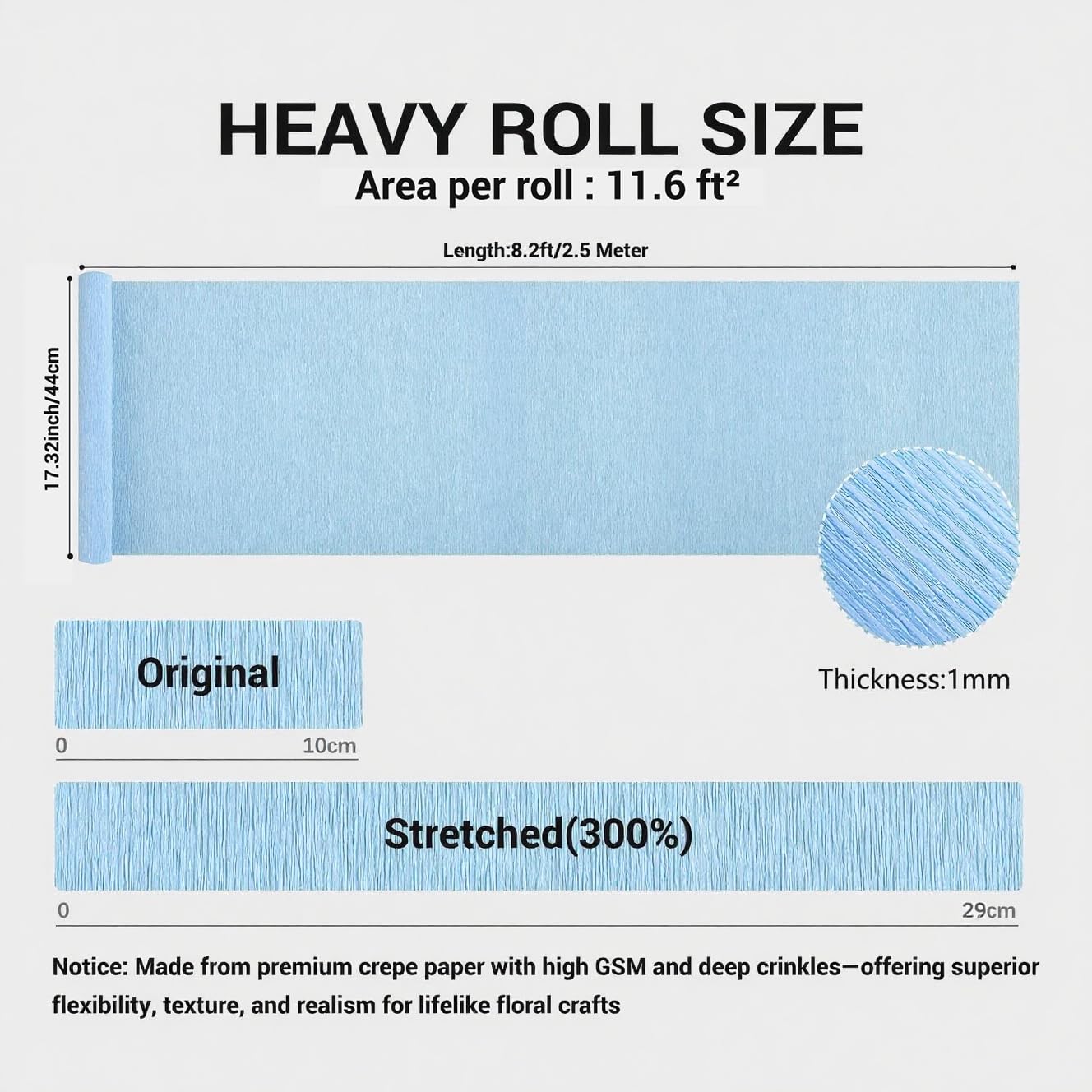 Heavy Crepe Paper for Flower Making, DIY Crafts | Italian-Quality Crepe Paper with 300% Stretch | Papel Crepe de Colores Paquete