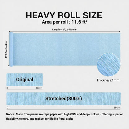 Heavy Crepe Paper for Flower Making, DIY Crafts | Italian-Quality Crepe Paper with 300% Stretch | Papel Crepe de Colores Paquete