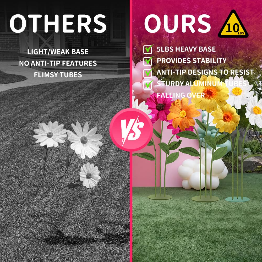 Mverse Giant Standing Flowers with Heavy Duty Base, 5-7ft Life Size Artificial Paper Dasiy Decorations for Wedding Backdrop, Nursery Wall Decor & Luxury Party Photo Booth Props (White)