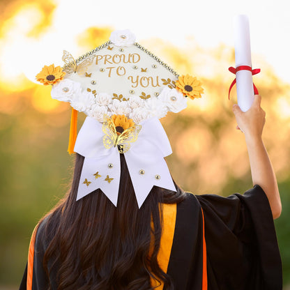 Mverse Graduation Cap Decorations Kit 2026-3D Paper Flowers & Gold Butterflies for Grad Cap Topper - DIY Flower Stickers, Glitter Letters & Pearls for Crafts & Shadow Box (Pink)