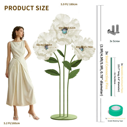 Mverse Giant Standing Flowers with Heavy Duty Base, 5-7ft Life Size Artificial Paper Dasiy Decorations for Wedding Backdrop, Nursery Wall Decor & Luxury Party Photo Booth Props (White)