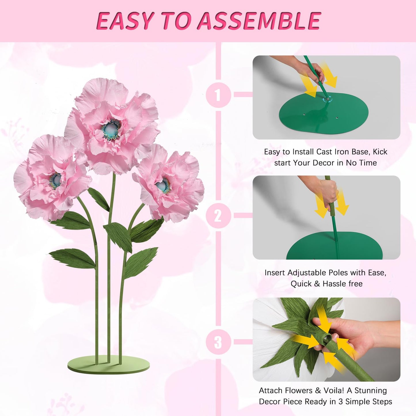 Mverse Giant Standing Flowers with Heavy Duty Base, 5-7ft Life Size Artificial Paper Dasiy Decorations for Wedding Backdrop, Nursery Wall Decor & Luxury Party Photo Booth Props (White)