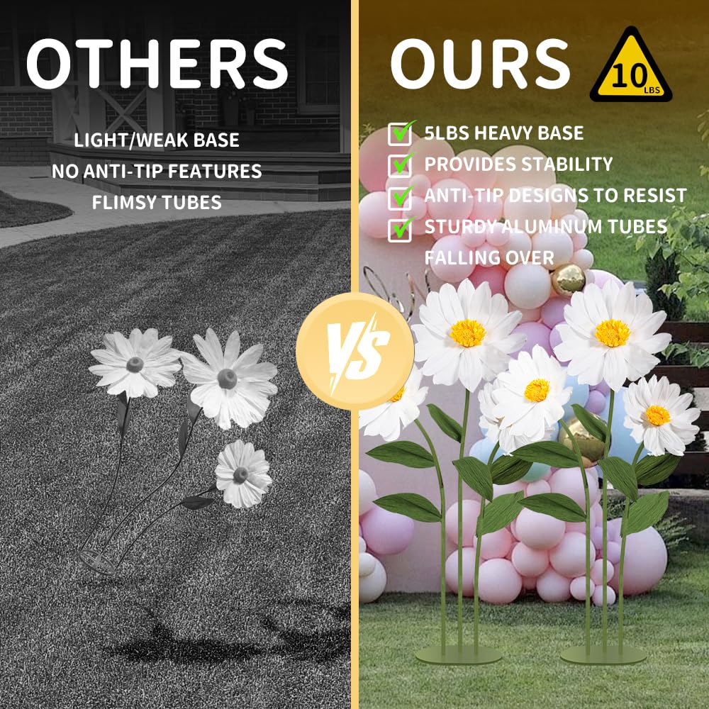 Mverse Giant Standing Flowers with Heavy Duty Base, 5-7ft Life Size Artificial Paper Dasiy Decorations for Wedding Backdrop, Nursery Wall Decor & Luxury Party Photo Booth Props (White)