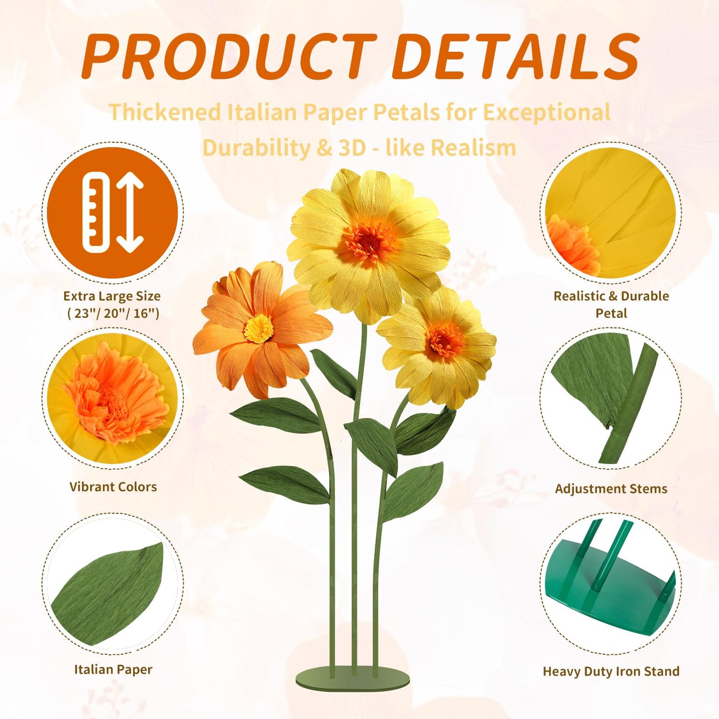 Mverse Giant Standing Flowers with Heavy Duty Base, 5-7ft Life Size Artificial Paper Dasiy Decorations for Wedding Backdrop, Nursery Wall Decor & Luxury Party Photo Booth Props (White)