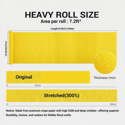 Heavy Crepe Paper for Flower Making, DIY Crafts | Italian-Quality Crepe Paper with 300% Stretch | Papel Crepe de Colores Paquete