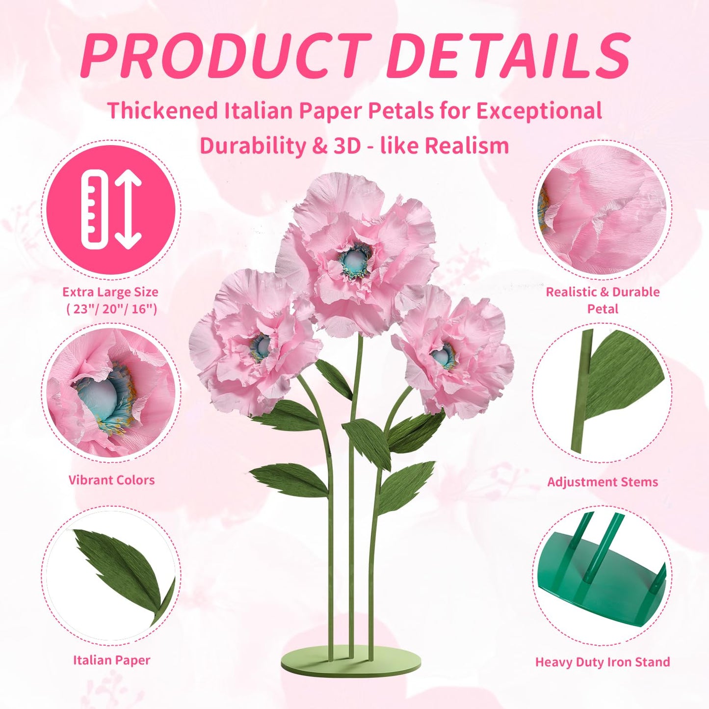 Mverse Giant Standing Flowers with Heavy Duty Base, 5-7ft Life Size Artificial Paper Dasiy Decorations for Wedding Backdrop, Nursery Wall Decor & Luxury Party Photo Booth Props (White)