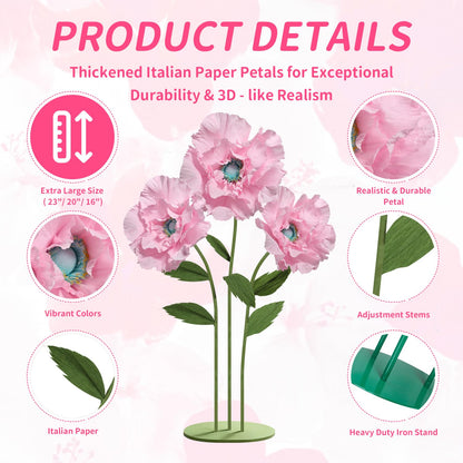 Mverse Giant Standing Flowers with Heavy Duty Base, 5-7ft Life Size Artificial Paper Dasiy Decorations for Wedding Backdrop, Nursery Wall Decor & Luxury Party Photo Booth Props (White)