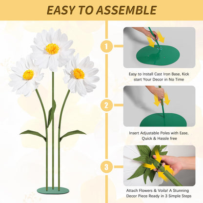 Mverse Giant Standing Flowers with Heavy Duty Base, 5-7ft Life Size Artificial Paper Dasiy Decorations for Wedding Backdrop, Nursery Wall Decor & Luxury Party Photo Booth Props (White)