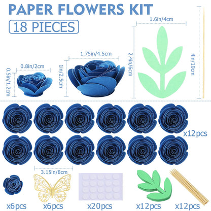 Mverse Fourth of July Decorations Wreath, Fake Blue Roses, Mini Paper Flower Crafts DIY Gift Decorations for Custom Shadow Box Frame, Graduation Cap, Cake Topper (18 Pieces, Dark Blue)