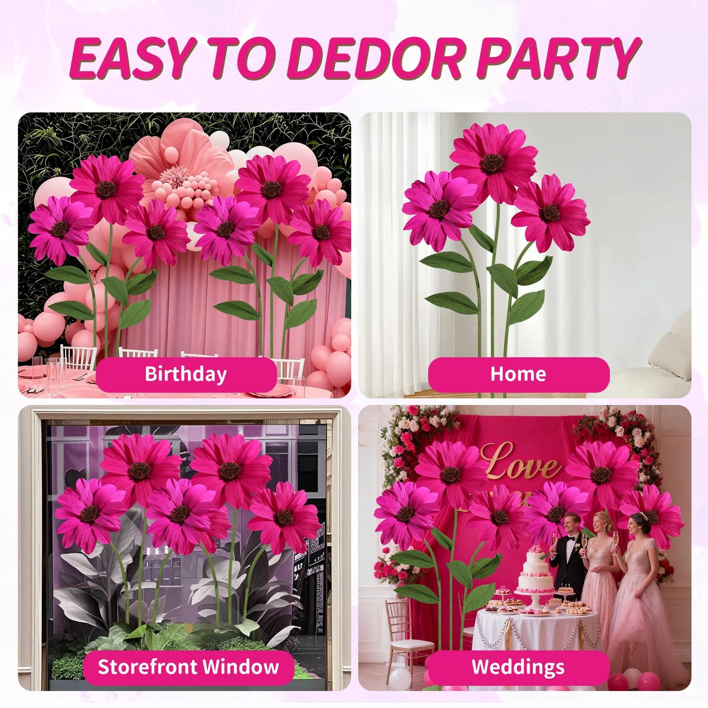 Mverse Giant Standing Flowers with Heavy Duty Base, 5-7ft Life Size Artificial Paper Dasiy Decorations for Wedding Backdrop, Nursery Wall Decor & Luxury Party Photo Booth Props (White)