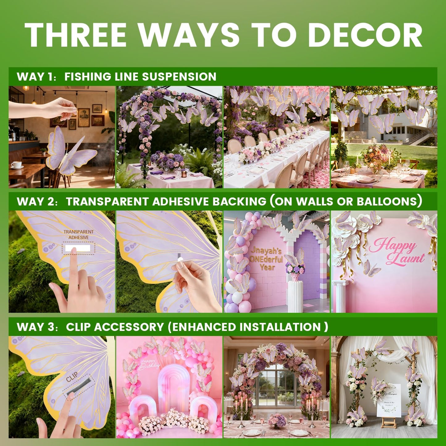 Mverse 3D Butterfly Wall Decor - Gold Paper Butterflies Sticker for Balloon Arch Garland & Cake Topper - Removable Mural Decals for Baby Shower, Wedding, Nursery & Girls Room Decoration (Pink)
