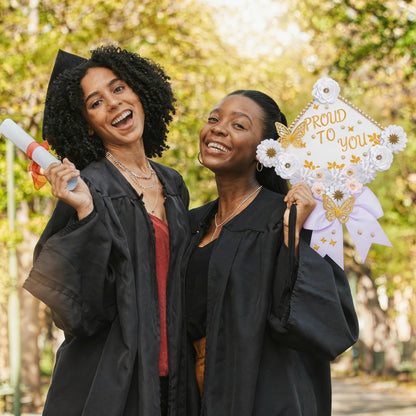 Mverse Graduation Cap Decorations Kit 2026-3D Paper Flowers & Gold Butterflies for Grad Cap Topper - DIY Flower Stickers, Glitter Letters & Pearls for Crafts & Shadow Box (Pink)