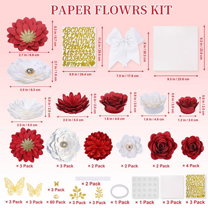 Mverse Graduation Cap Decorations Kit 2026-3D Paper Flowers & Gold Butterflies for Grad Cap Topper - DIY Flower Stickers, Glitter Letters & Pearls for Crafts & Shadow Box (Pink)