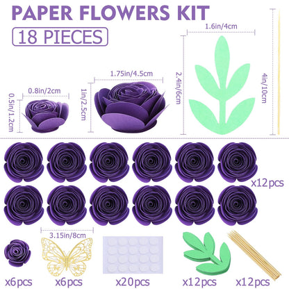 Mverse 3D Small Rose Paper Flowers Halloween Decoration, Decor Custom Wreath, Shadow Box Frame, Handmade Mini Crafts DIY Gift (18 Pieces, Dark Purple)