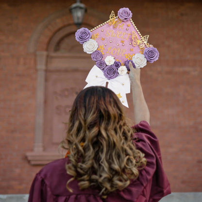 Mverse Graduation Cap Decorations Kit 2026-3D Paper Flowers & Gold Butterflies for Grad Cap Topper - DIY Flower Stickers, Glitter Letters & Pearls for Crafts & Shadow Box (Pink)