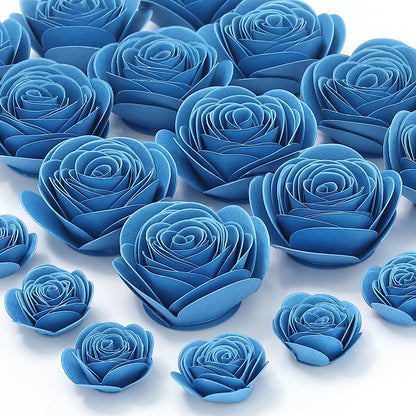 Mverse Fourth of July Decorations Wreath, Fake Blue Roses, Mini Paper Flower Crafts DIY Gift Decorations for Custom Shadow Box Frame, Graduation Cap, Cake Topper (18 Pieces, Dark Blue)