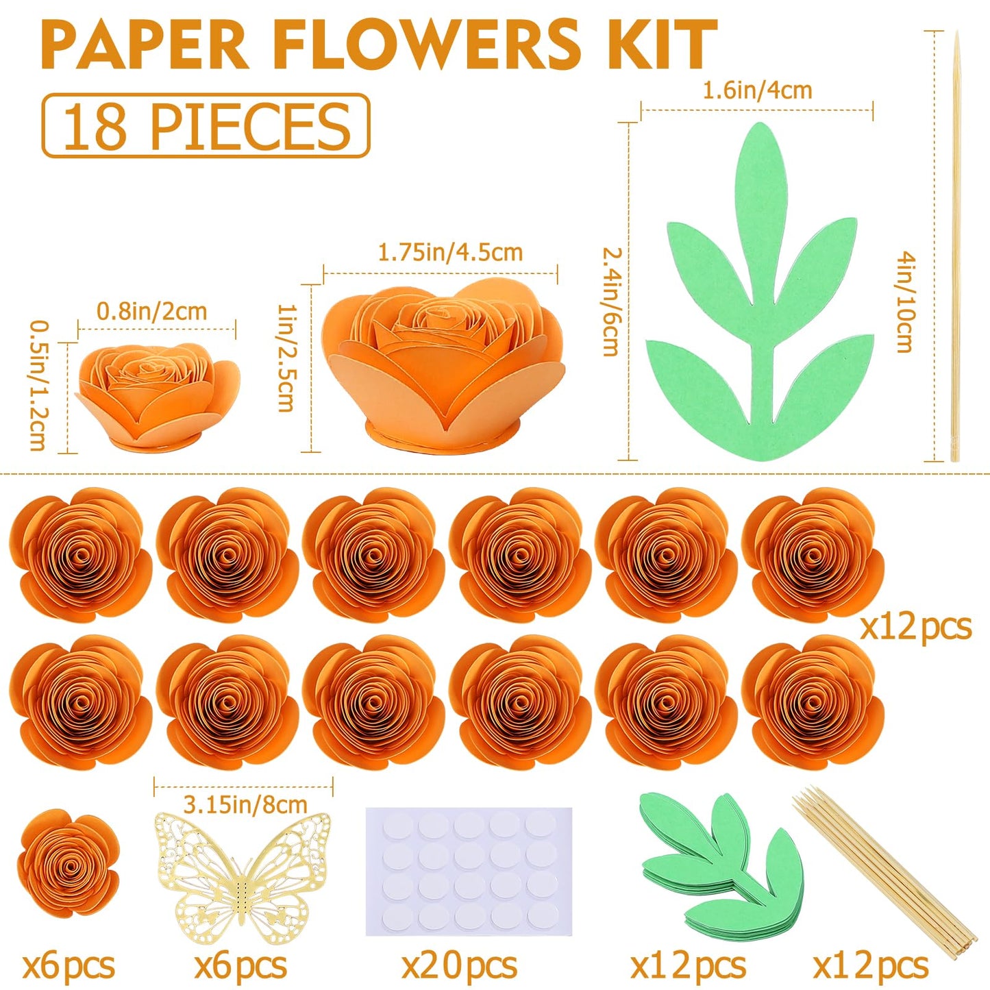 Mverse Halloween Decorations, Thanksgiving Roses Artificial Flowers, Rolled Artificial Roses Paper Flowers, Mini Crafts DIY Gift Decor (18 Pieces, Orange)