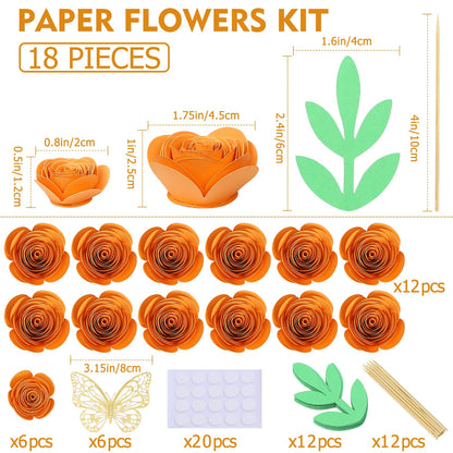 Mverse Halloween Decorations, Thanksgiving Roses Artificial Flowers, Rolled Artificial Roses Paper Flowers, Mini Crafts DIY Gift Decor (18 Pieces, Orange)