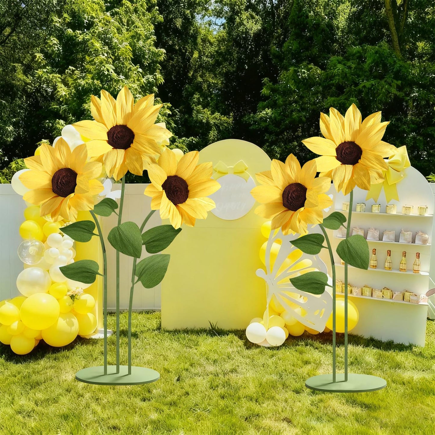 Mverse Giant Standing Flowers with Heavy Duty Base, 5-7ft Life Size Artificial Paper Dasiy Decorations for Wedding Backdrop, Nursery Wall Decor & Luxury Party Photo Booth Props (White)