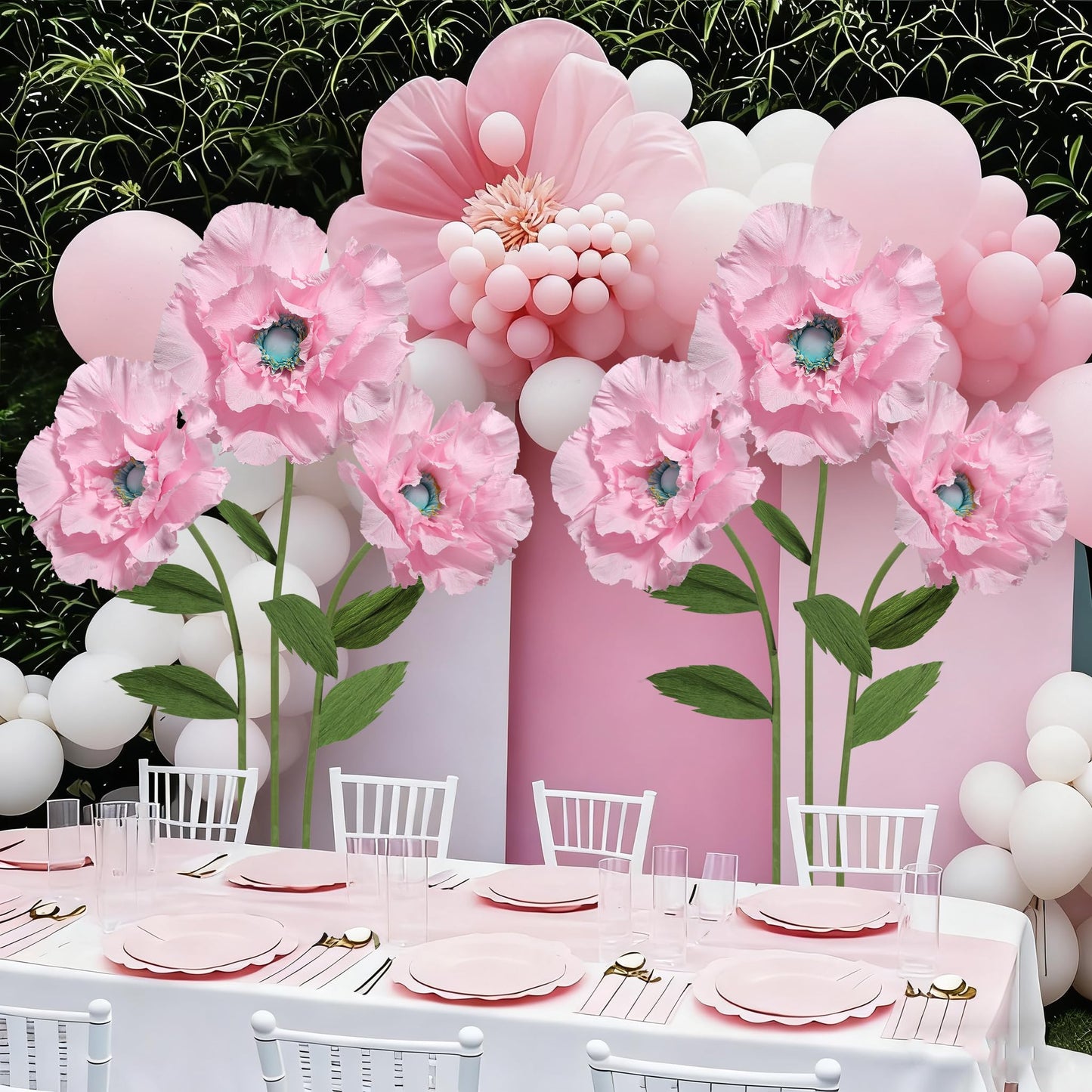 Mverse Giant Standing Flowers with Heavy Duty Base, 5-7ft Life Size Artificial Paper Dasiy Decorations for Wedding Backdrop, Nursery Wall Decor & Luxury Party Photo Booth Props (White)