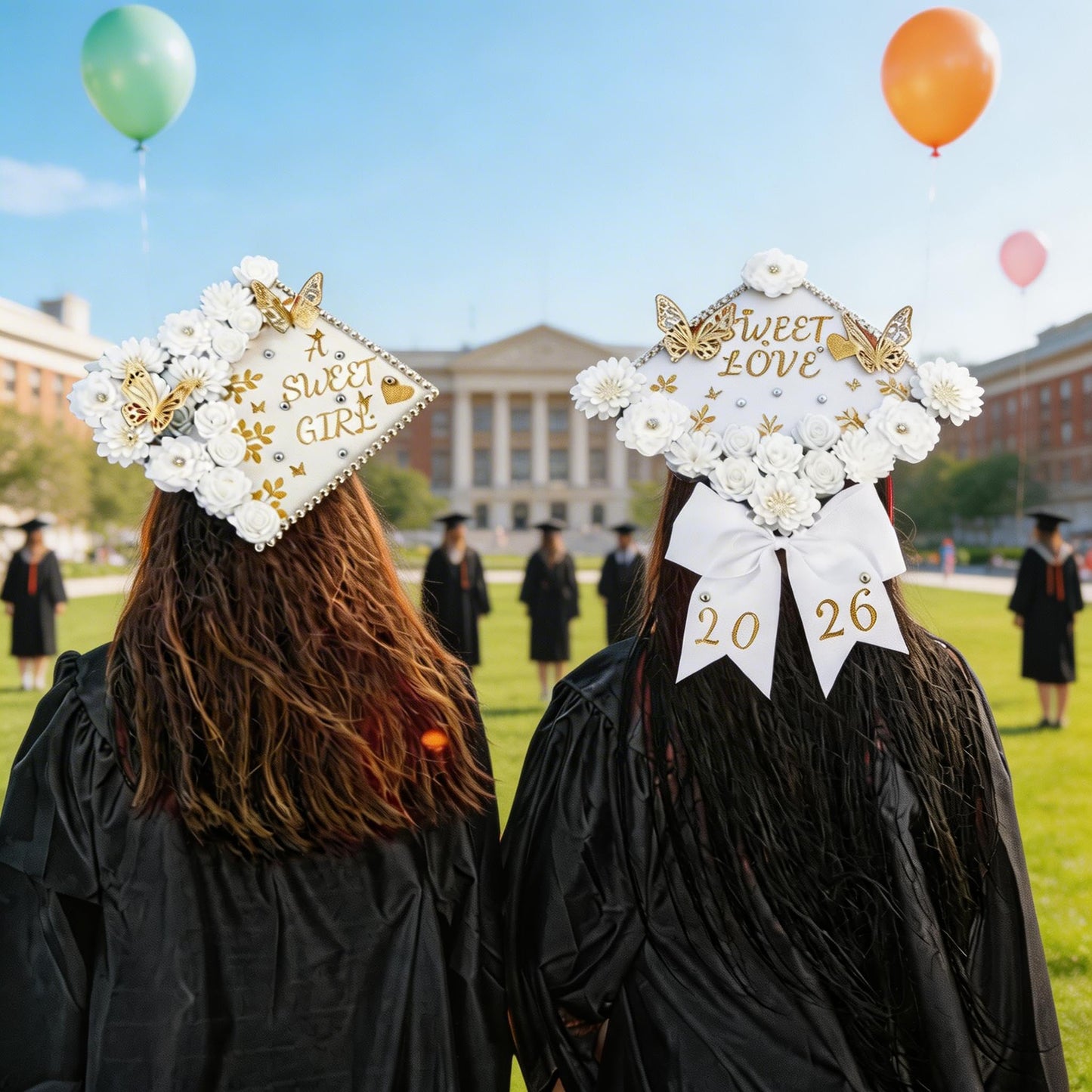 Mverse Graduation Cap Decorations Kit 2026-3D Paper Flowers & Gold Butterflies for Grad Cap Topper - DIY Flower Stickers, Glitter Letters & Pearls for Crafts & Shadow Box (Pink)