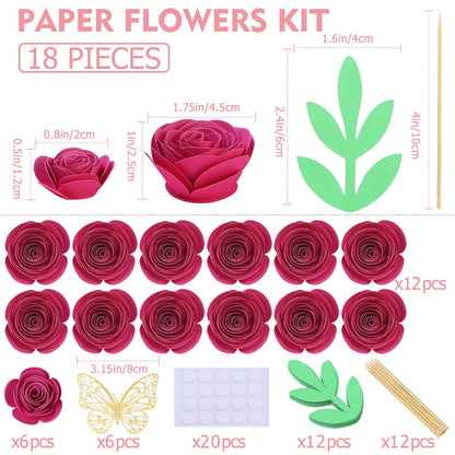 Mverse 3D Rolled Roses Paper Flowers Decorations for Custom Shadow Box Frame, Graduation Cap, Mini Artificial Crafts DIY Gift Décor for Mother Day (18 Pieces, Rose Red)