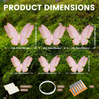 Mverse 3D Butterfly Wall Decor - Gold Paper Butterflies Sticker for Balloon Arch Garland & Cake Topper - Removable Mural Decals for Baby Shower, Wedding, Nursery & Girls Room Decoration (Pink)