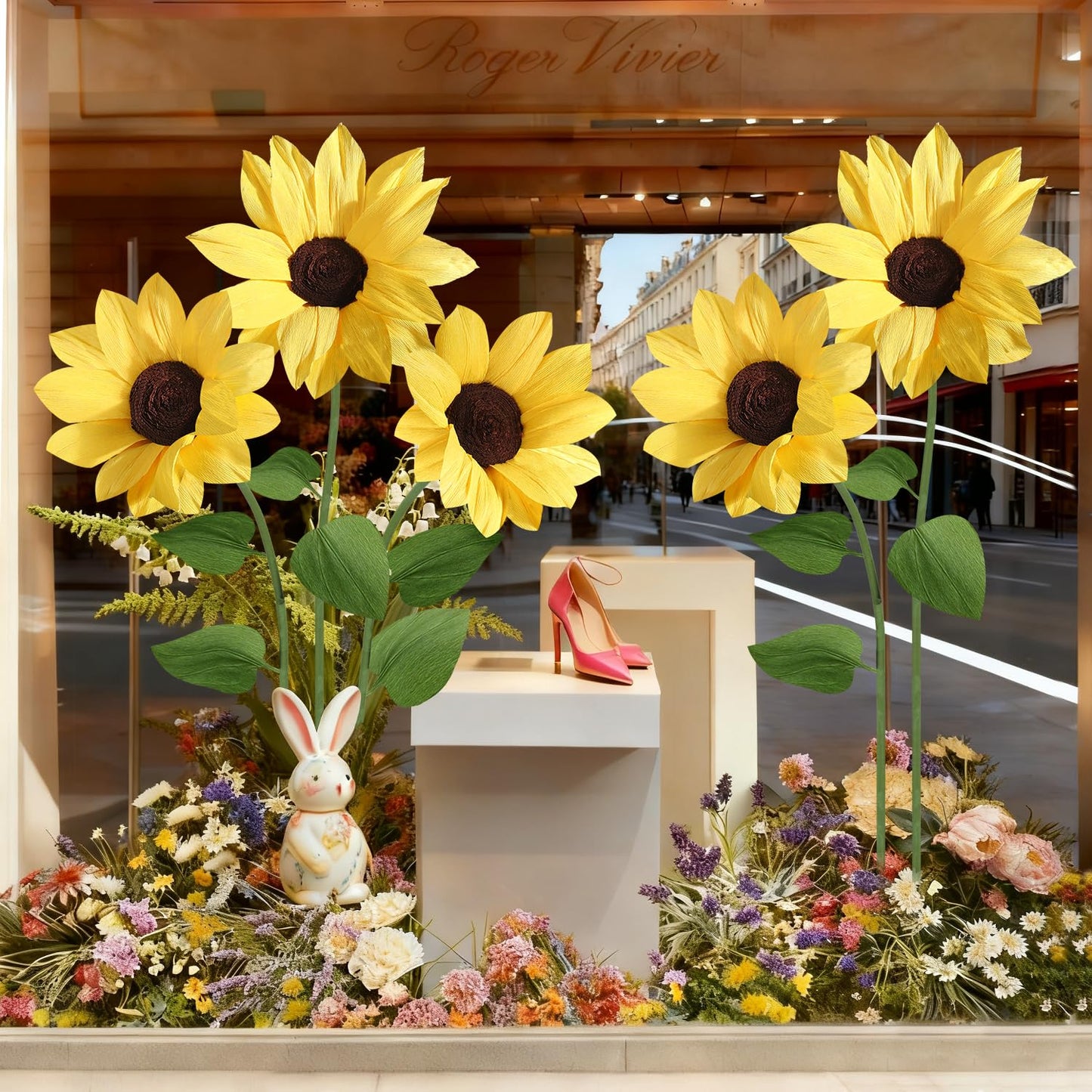 Mverse Giant Standing Flowers with Heavy Duty Base, 5-7ft Life Size Artificial Paper Dasiy Decorations for Wedding Backdrop, Nursery Wall Decor & Luxury Party Photo Booth Props (White)