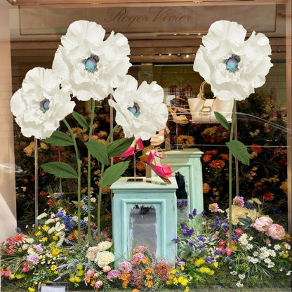 Mverse Giant Standing Flowers with Heavy Duty Base, 5-7ft Life Size Artificial Paper Dasiy Decorations for Wedding Backdrop, Nursery Wall Decor & Luxury Party Photo Booth Props (White)