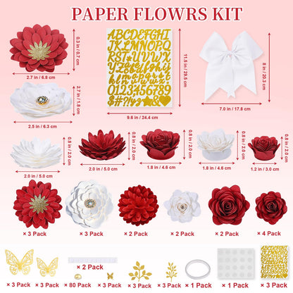 Mverse Graduation Cap Decorations Kit 2026-3D Paper Flowers & Gold Butterflies for Grad Cap Topper - DIY Flower Stickers, Glitter Letters & Pearls for Crafts & Shadow Box (Pink)