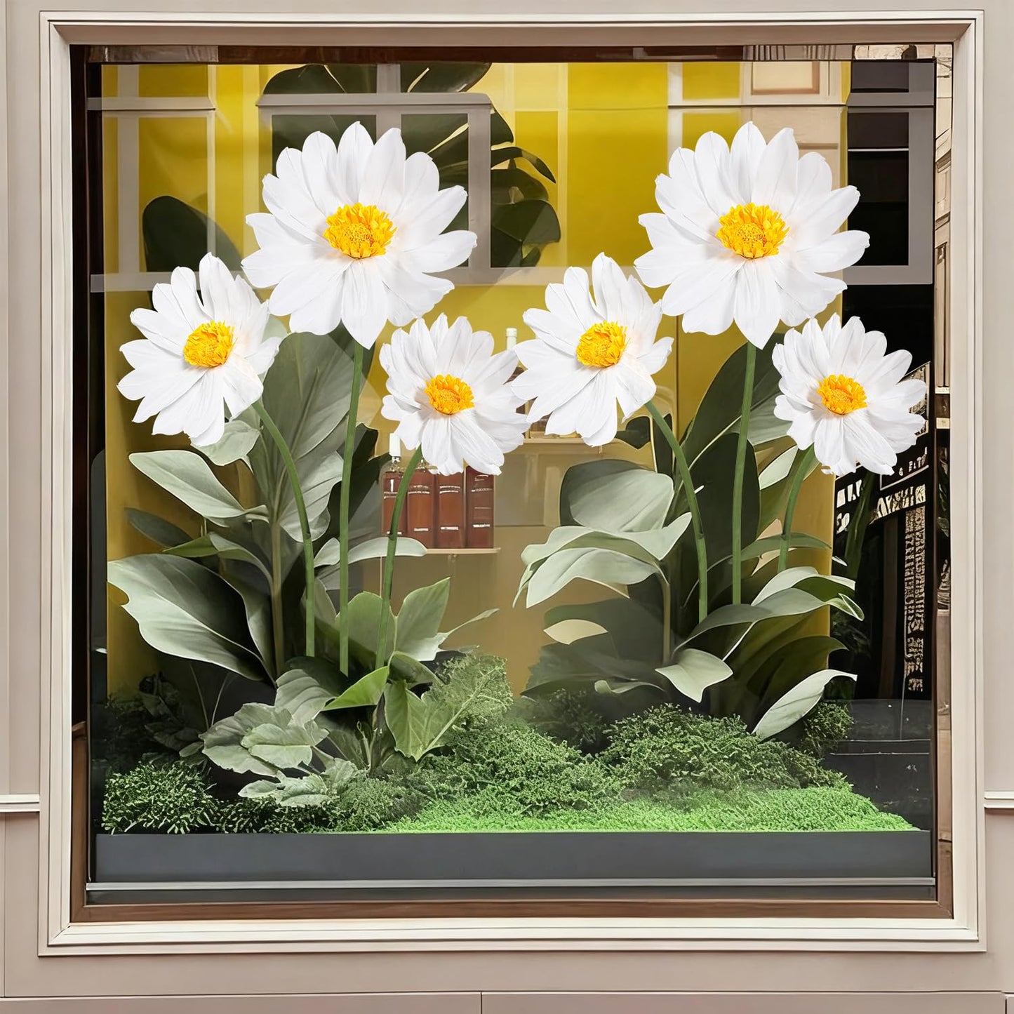 Mverse Giant Standing Flowers with Heavy Duty Base, 5-7ft Life Size Artificial Paper Dasiy Decorations for Wedding Backdrop, Nursery Wall Decor & Luxury Party Photo Booth Props (White)