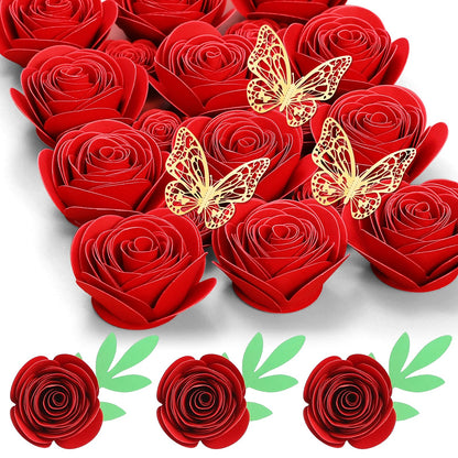 Mverse Dusty Rose Flowers 3D Rolled Roses Paper Flowers Decorations for Custom Shadow Box Frame, Mini Artificial Crafts DIY Birthday Gift (18 Pieces, Bright Pink)