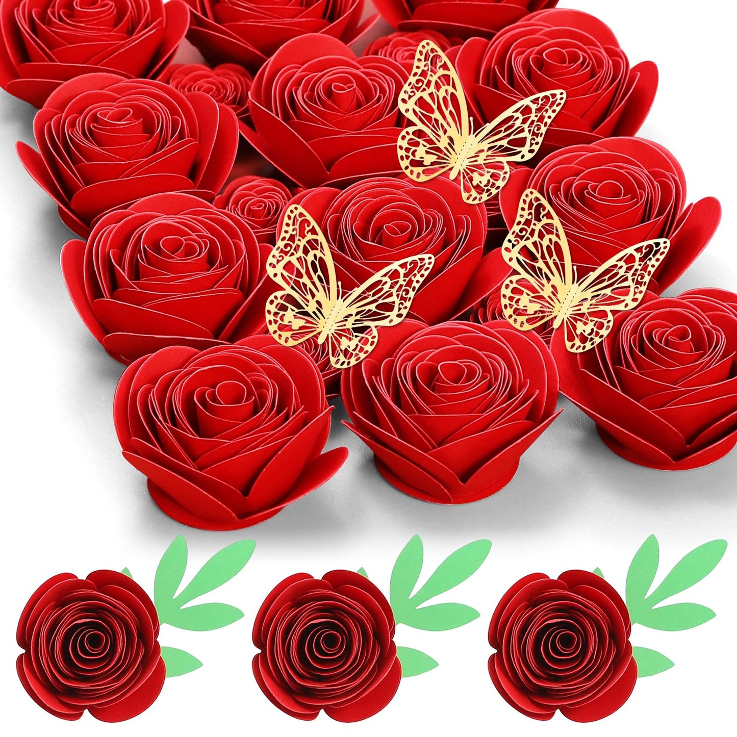 Mverse 3D Rolled Artificial Roses Paper Flowers, Mini Crafts DIY Gift Decorations for Custom Shadow Box Frame, Graduation Cap, Cake Topper (18 Pieces, Dark Green)