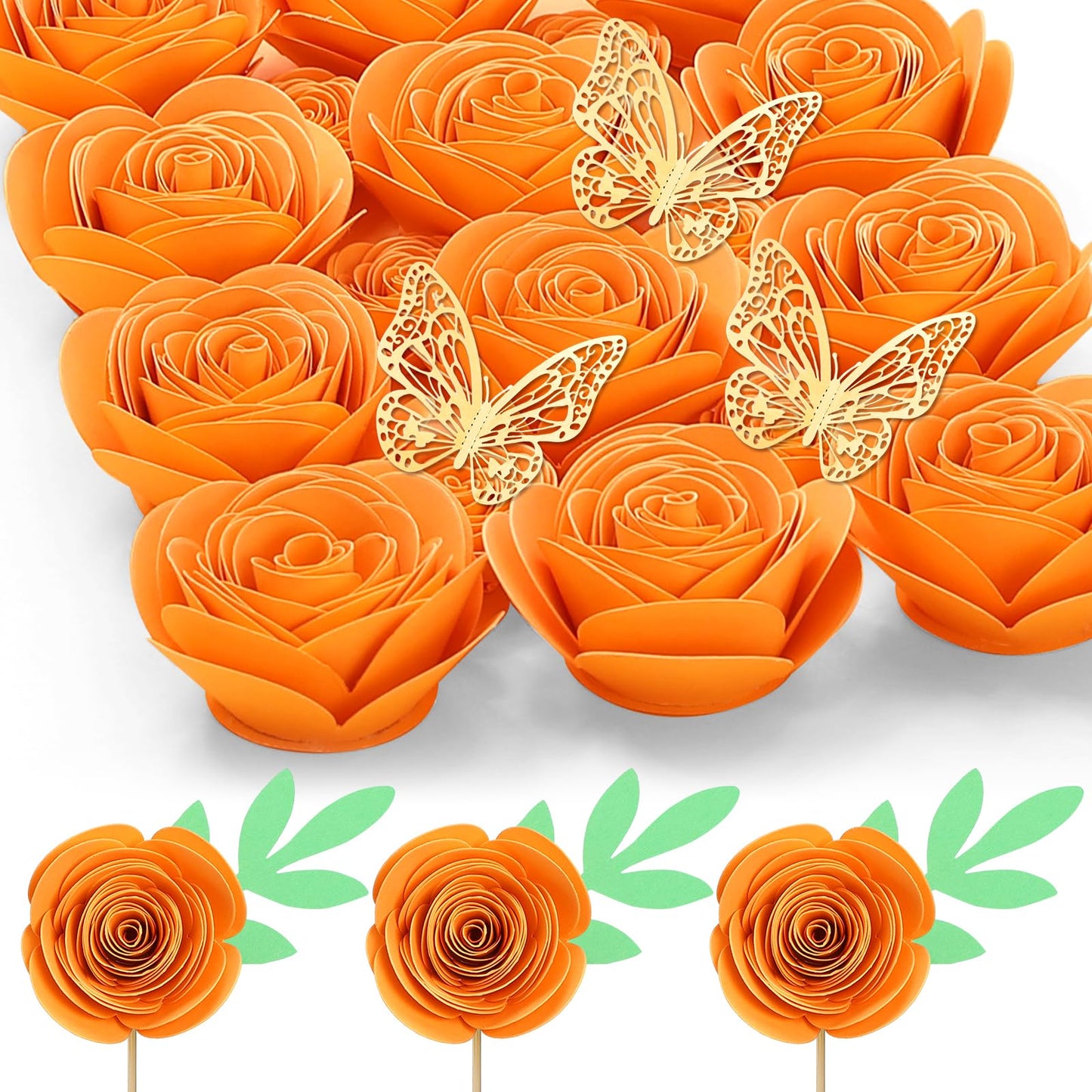 Mverse Halloween Decorations, Thanksgiving Roses Artificial Flowers, Rolled Artificial Roses Paper Flowers, Mini Crafts DIY Gift Decor (18 Pieces, Orange)
