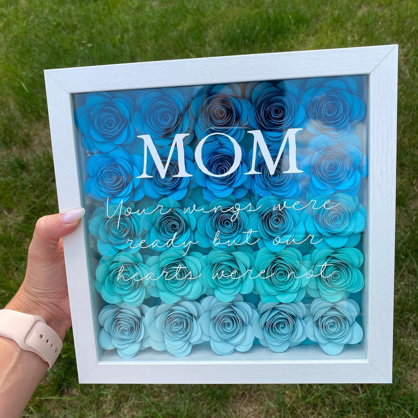 Mverse Light Blue Roses Artificial Flowers, Mini Paper Flower Crafts DIY Gift Decorations for Custom Shadow Box Frame, Graduation Cap, Cake Topper (18 Pieces, Light Blue)